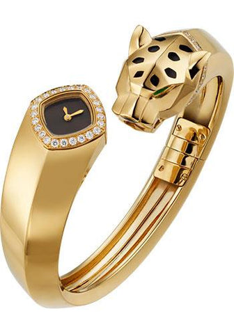 Cartier Panthere de Cartier Bangle Watch - 18 mm Yellow Gold Case - Black Dial - Size 18 Bracelet - HPI01342