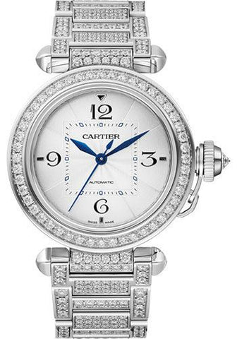 Cartier Pasha de Cartier Watch - 35 mm White Gold Case - Silver Dial - Diamond Bracelet - WJPA0014