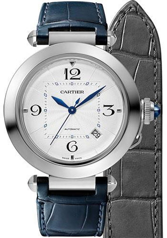 Cartier Pasha de Cartier Watch - 41 mm Steel Case - Silver Dial - Dark Gray And Navy Alligator Straps - WSPA0010